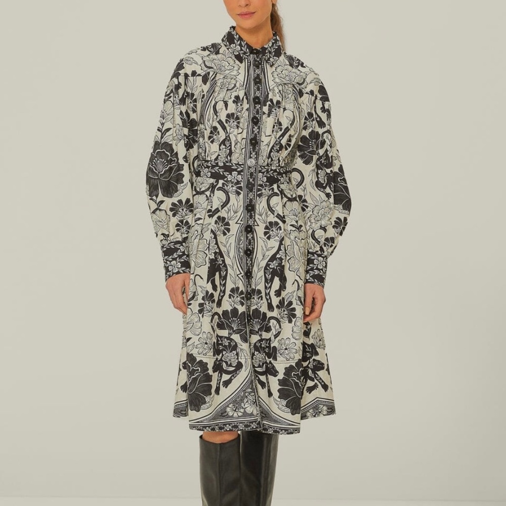 NEW! Off-White Flower Leopards Collared Midi Dress